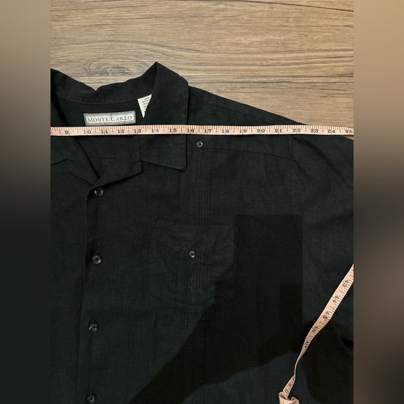 Monte Carlo linen blend black short-sleeved button up shirt with details - Picture 10 of 15
